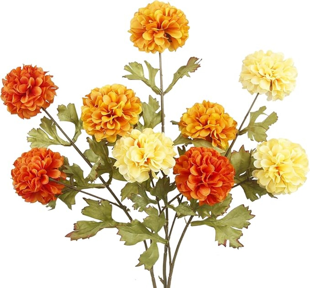 3 Pcs Artificial Marigold Flowers Artificial Chrysanthemums Ball Flower Orange Silk Mums Flowers Spring Branches for Home Decor Floral Arrangement Table Centerpiece